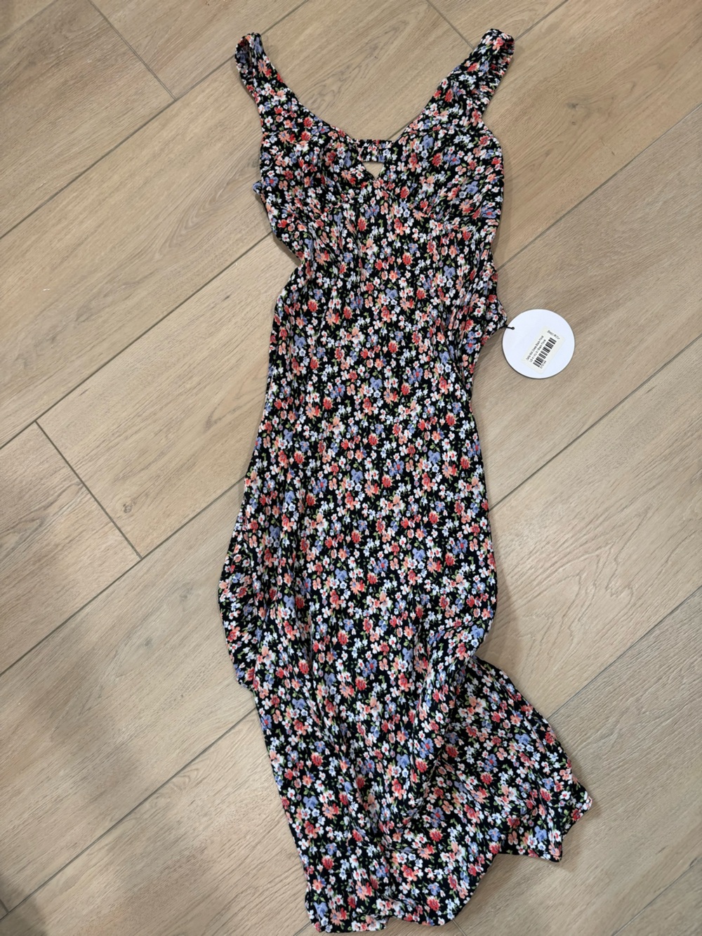 Princess Polly Black Floral Midi Dress with Pink & Blue Flowers